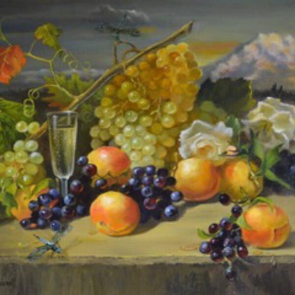 Champagne Grapes With Mountain View by Raenell Doyle