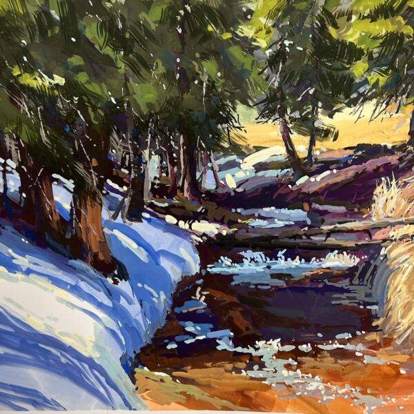 A Snow Melt Stream (Plein Air) by Jane Wallis