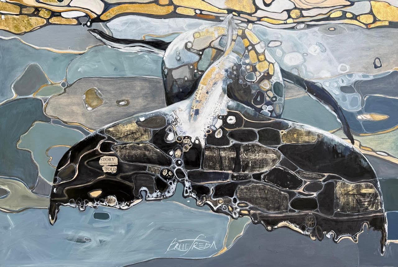 Abstract whale tail in ocean