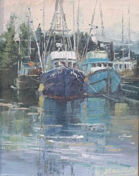Boat Reflections, Ucluelet Harbor by Jane Wallis